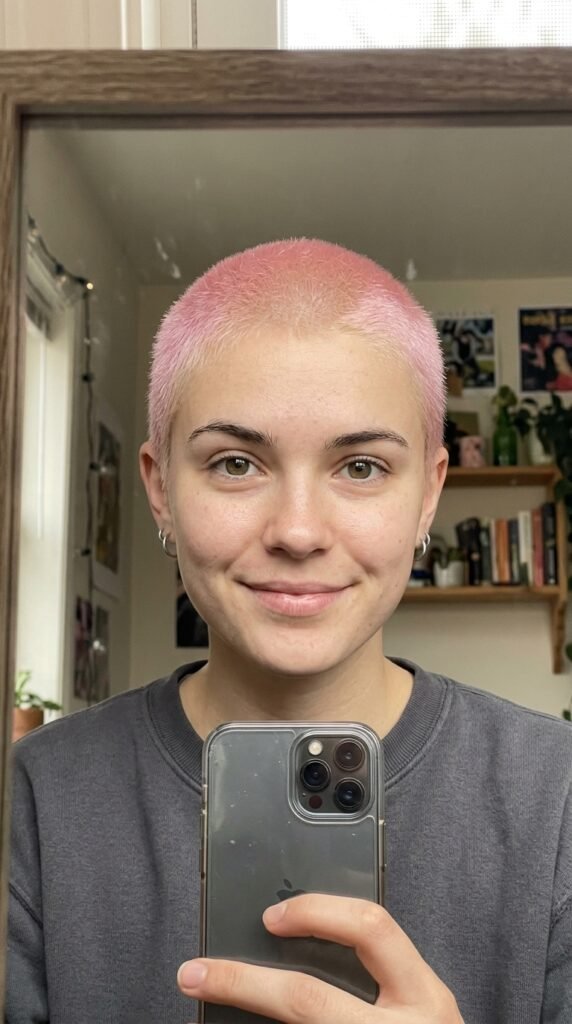 12 Buzz Cut Hairstyles Women Are Loving Right Now 5 Woman taking iPhone selfie 202606202253