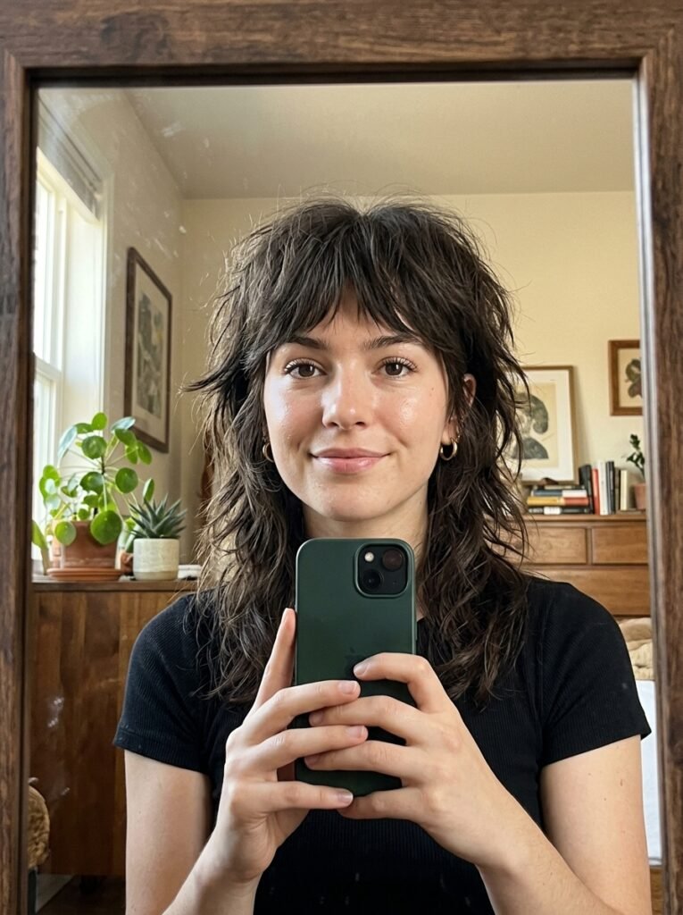 7 Mullet Wolf Cut Ideas for Women That Are Trending Right Now 2 Woman taking iPhone selfie 202606202353