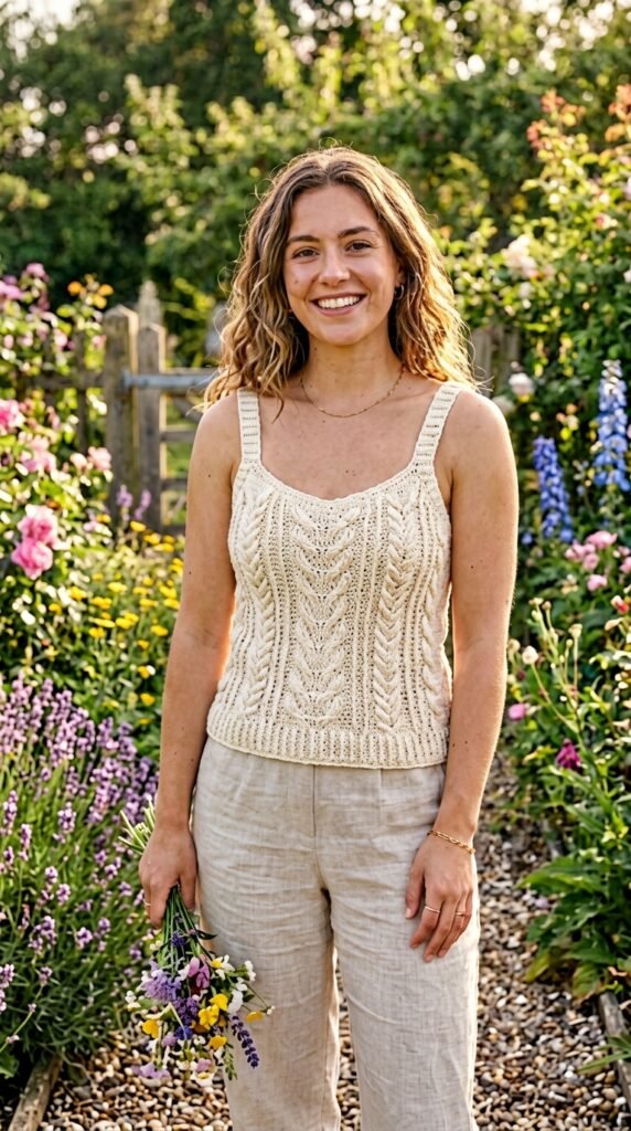 Woman wearing crochet tank top 202606191616