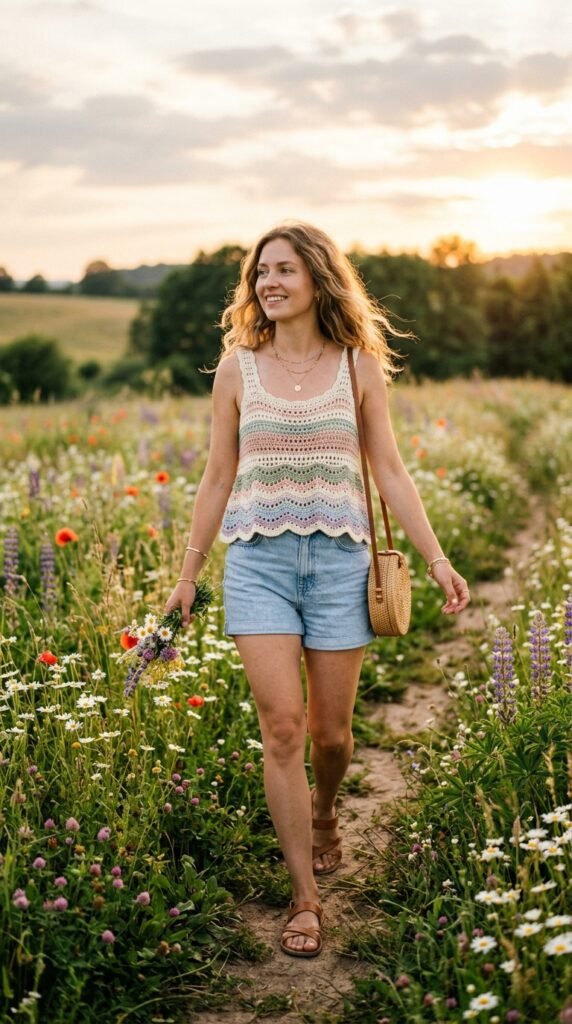 Woman wearing crochet tank top 202606191625