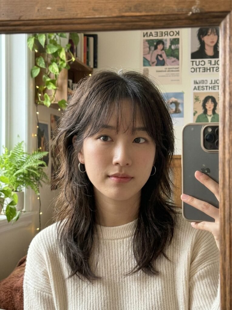 7 Mullet Wolf Cut Ideas for Women That Are Trending Right Now 8 Woman with Korean mullet 202606202359
