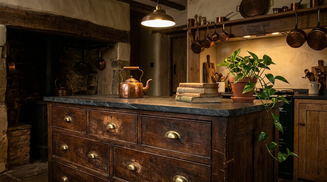 Antique dresser as kitchen island 202607282014