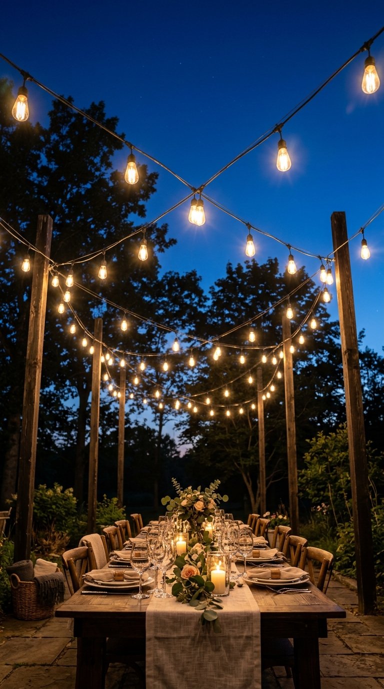 15 Genius DIY Patio Ideas You Need to Try 6 Backyard dining table with strin… 202608010056 DIY patio ideas