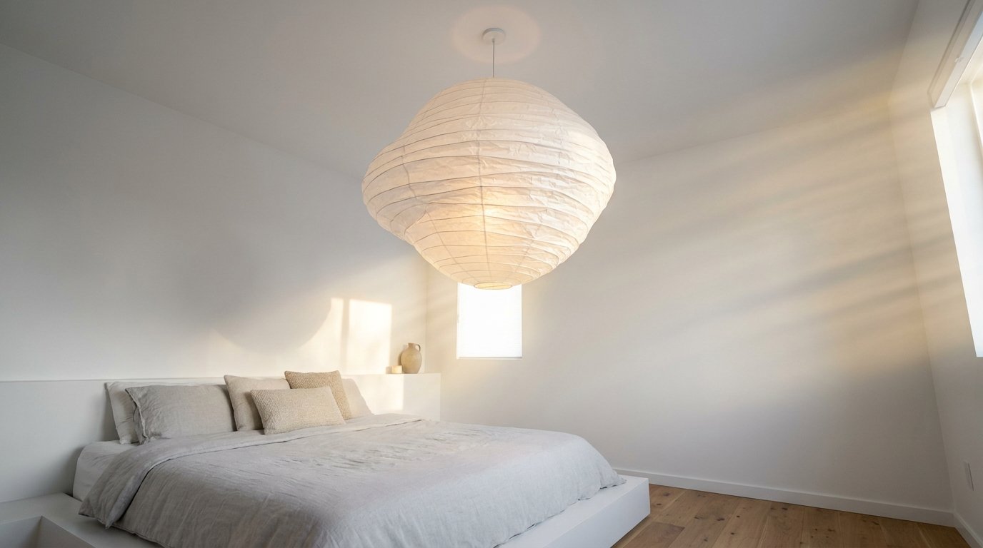 Bedroom with paper lantern bed 202607271920 Aesthetic minimalist room design ideas