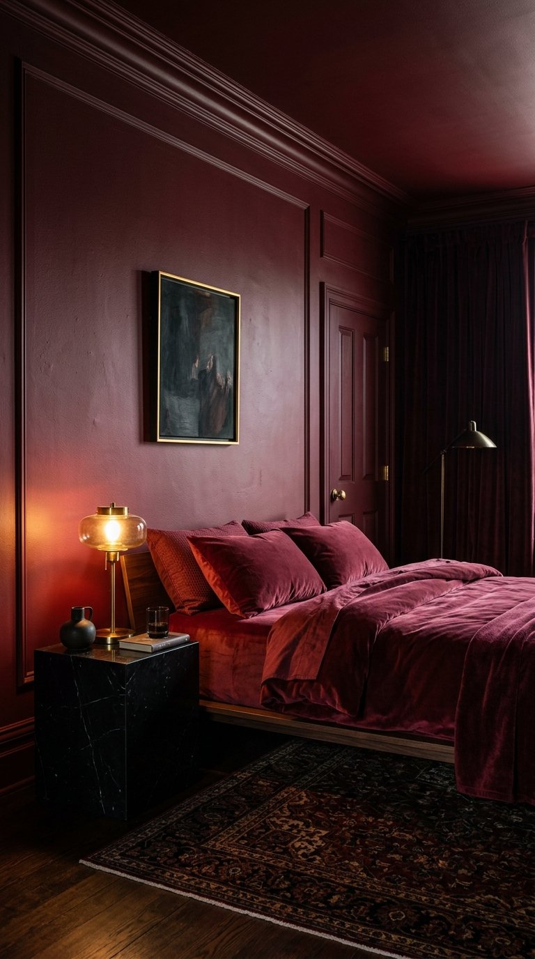 15 Genius Colorful Bedroom Ideas You Need to Try 10 Burgundy bedroom with platform bed 202607110159 Colorful bedroom ideas
