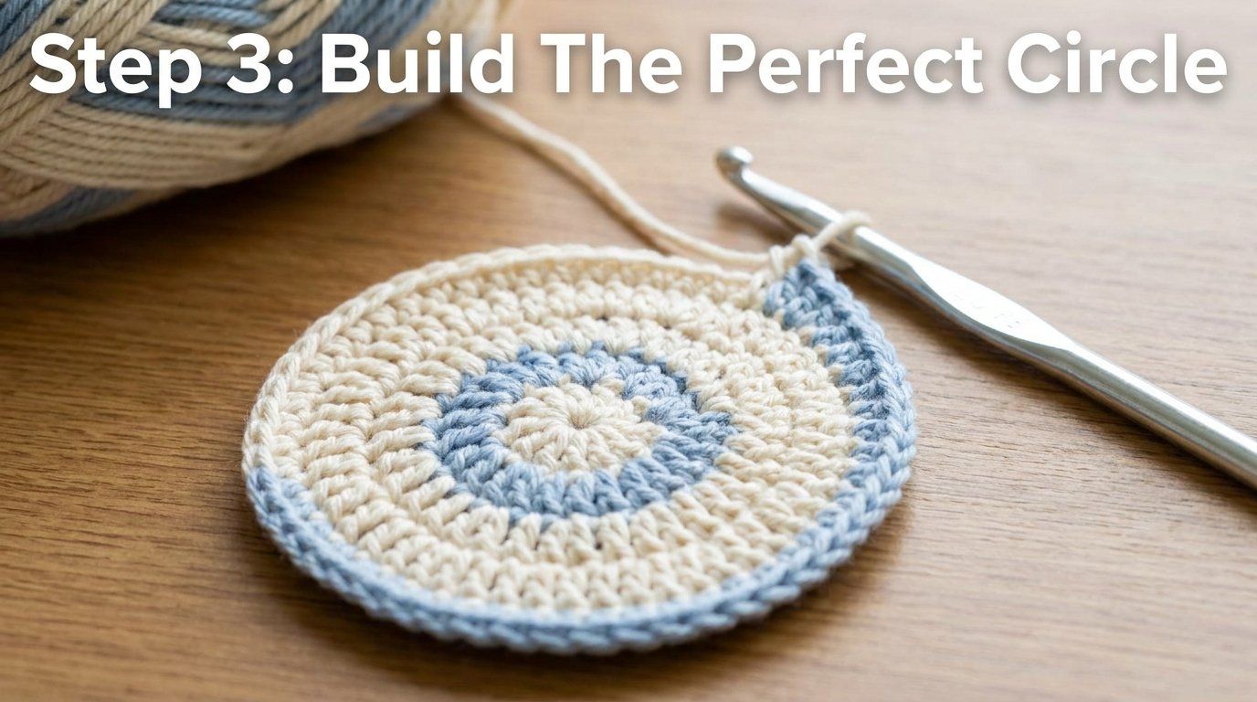 Circle Crochet Pattern Free (Easy Beginner-Friendly Coaster Tutorial) 5 Crochet coaster growing larger 202607161654