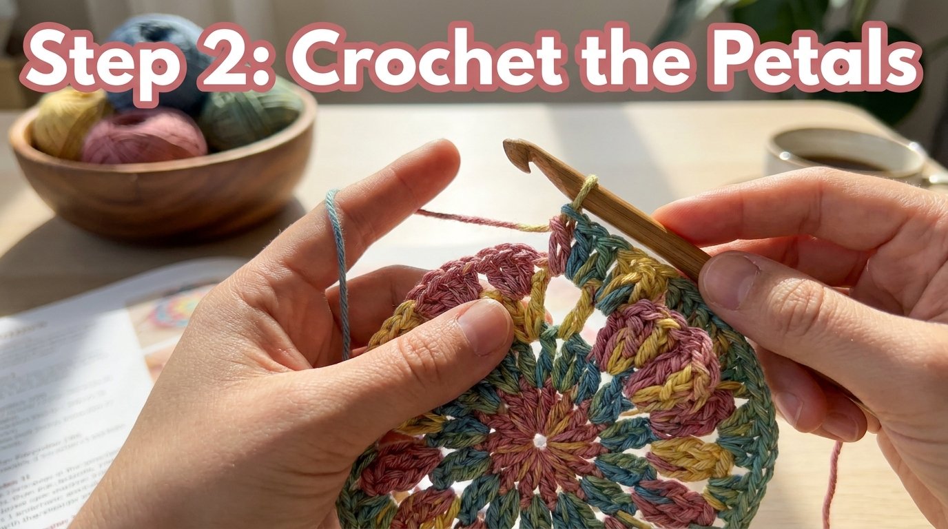 Crochet Granny Square Bag Pattern Free (Easy & Beginner-Friendly) 4 Crochet flower petals in progress 202607101722