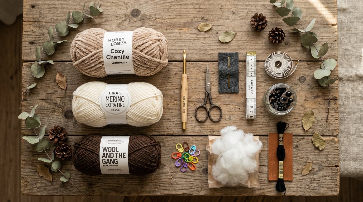 Crochet supplies on wooden table 202607281640