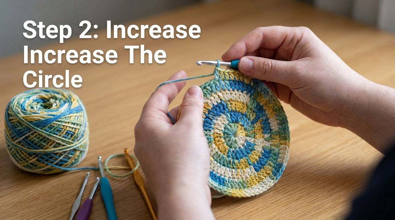 Circle Crochet Pattern Free (Easy Beginner-Friendly Coaster Tutorial) 4 Crocheter increasing stitches on… 202607161653