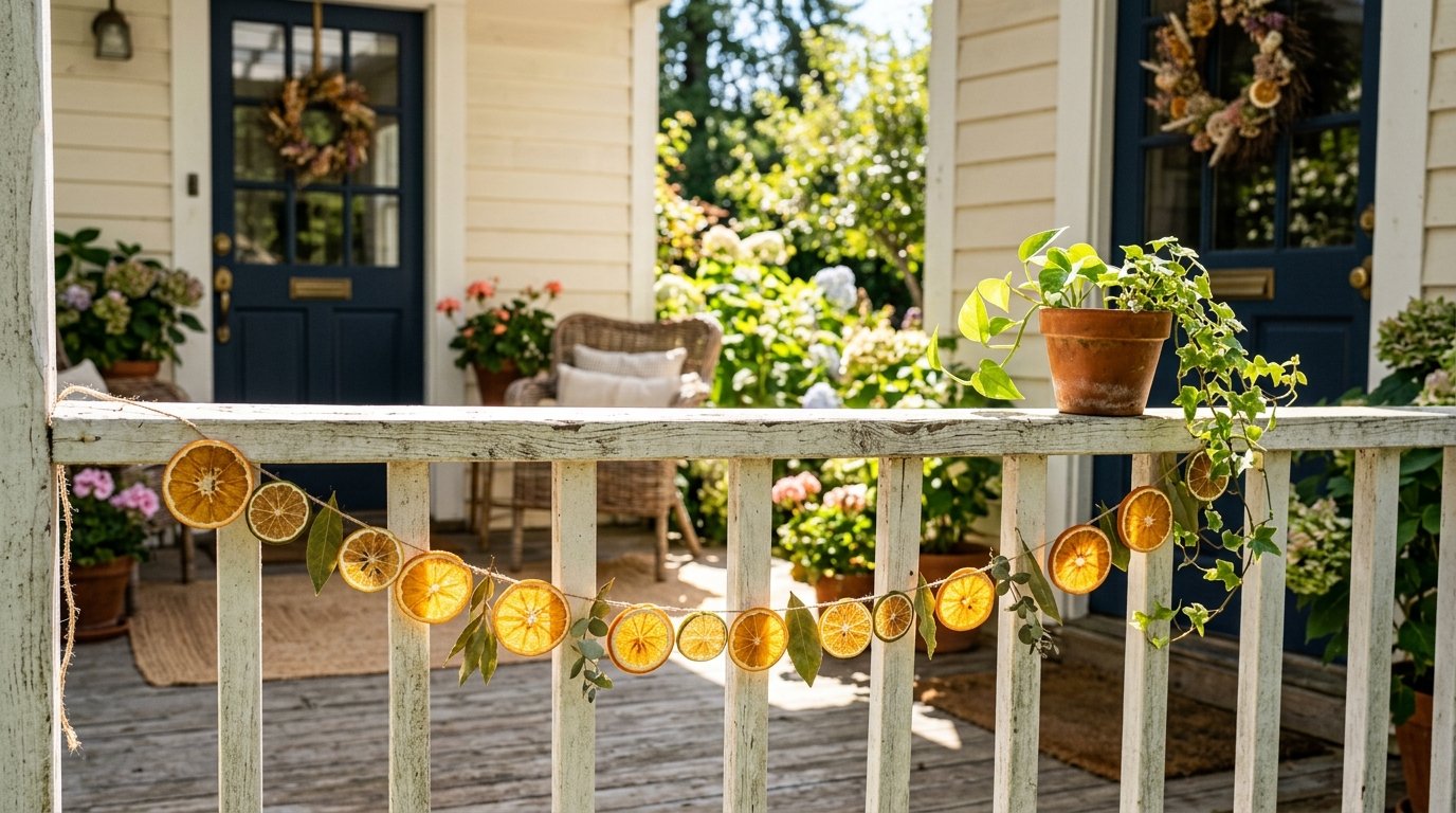 Garland on porch railing 202607062103 summer decorations