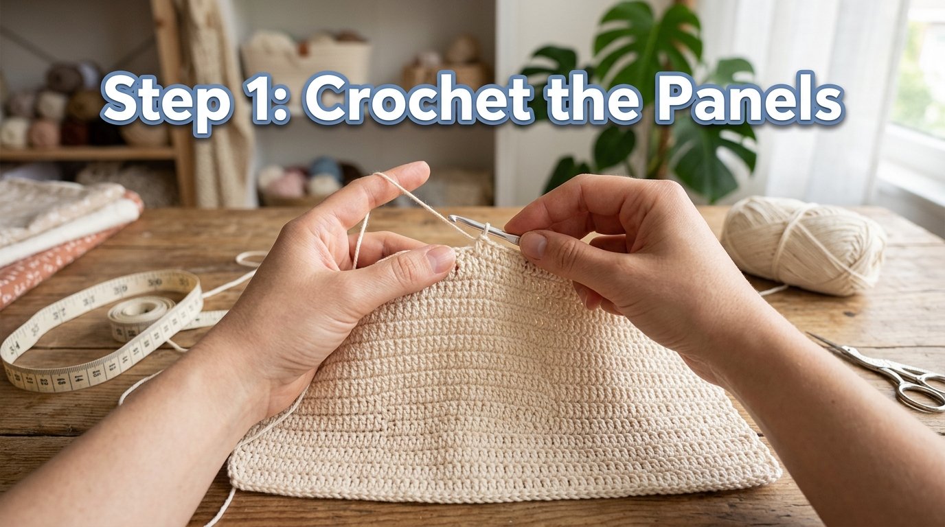 Hands crocheting blouse panels 202607072351
