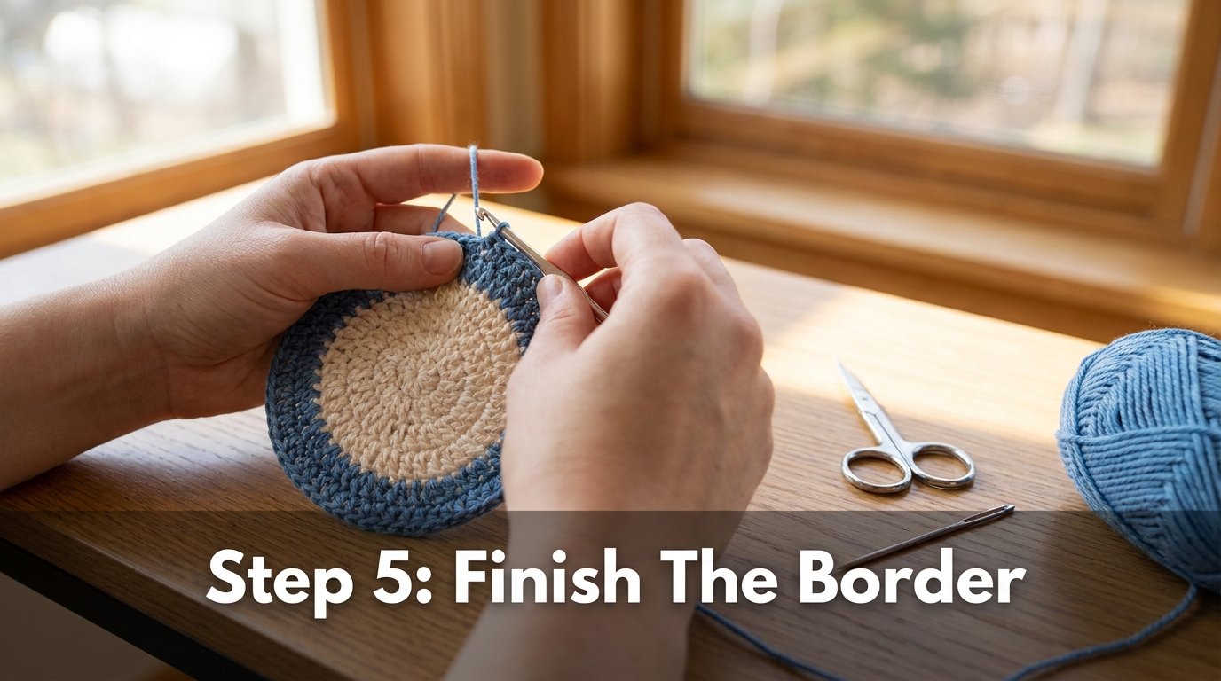 Circle Crochet Pattern Free (Easy Beginner-Friendly Coaster Tutorial) 7 Hands crocheting final border co… 202607161657