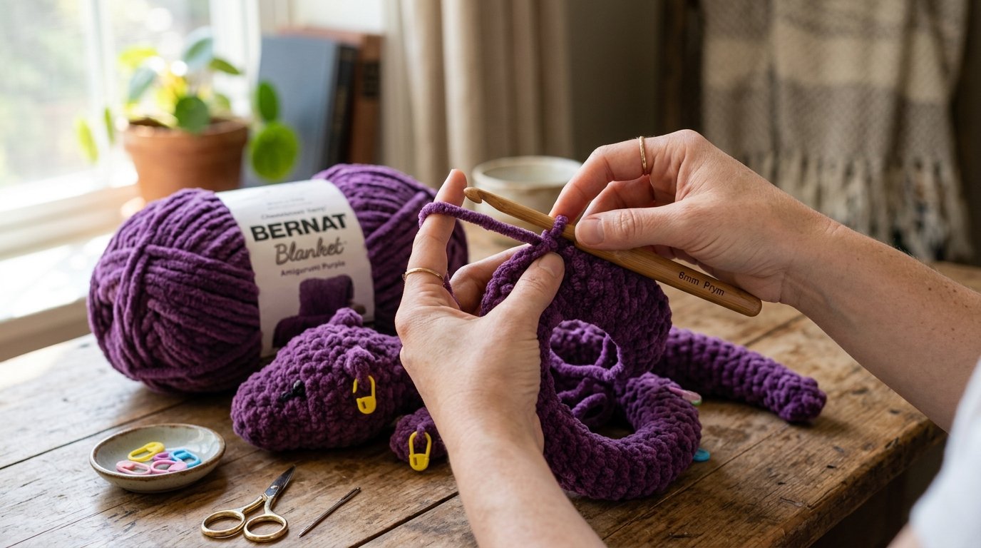 Hands crocheting purple dragon 202607281710 1