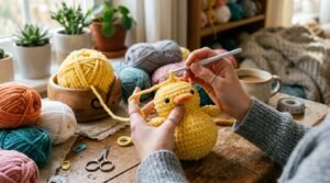 Hands crocheting yellow duck ami… 202607271546