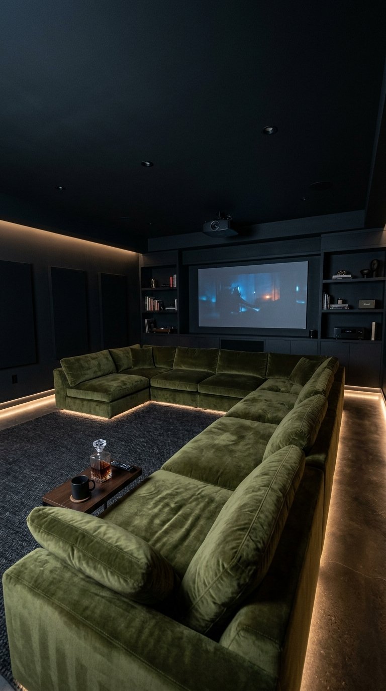 15 Genius Color Drenching Room Ideas You Need to Try 6 Home media room charcoal black 202607182147 Color drenching room ideas