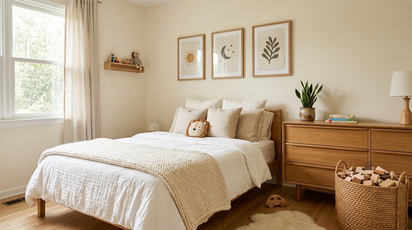 Kids bedroom with art prints 202607100306 Aesthetic kids bedroom