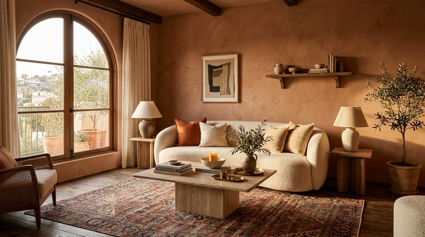Living room with terracotta walls 202607182302 Living room paint color ideas
