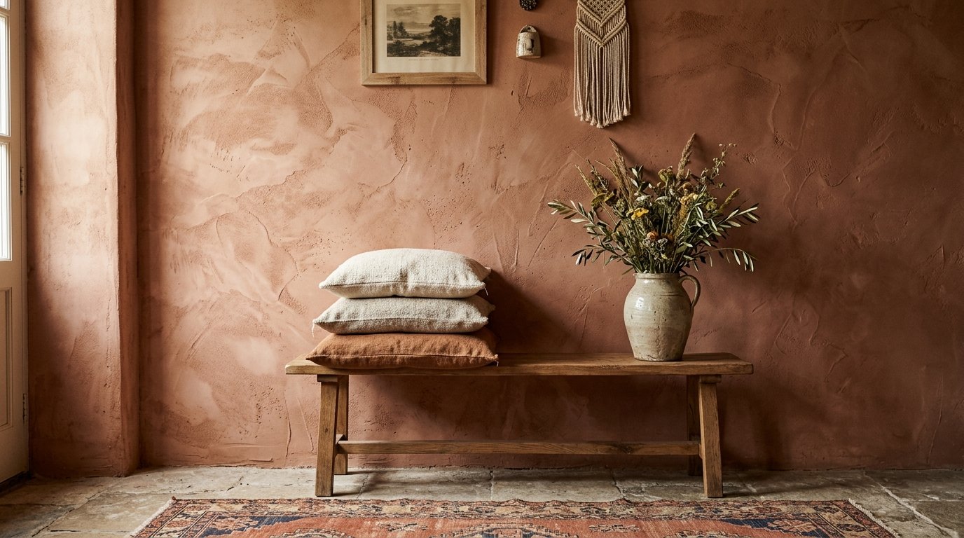 Living space with terracotta walls 202607162144 Bohemian home decor ideas