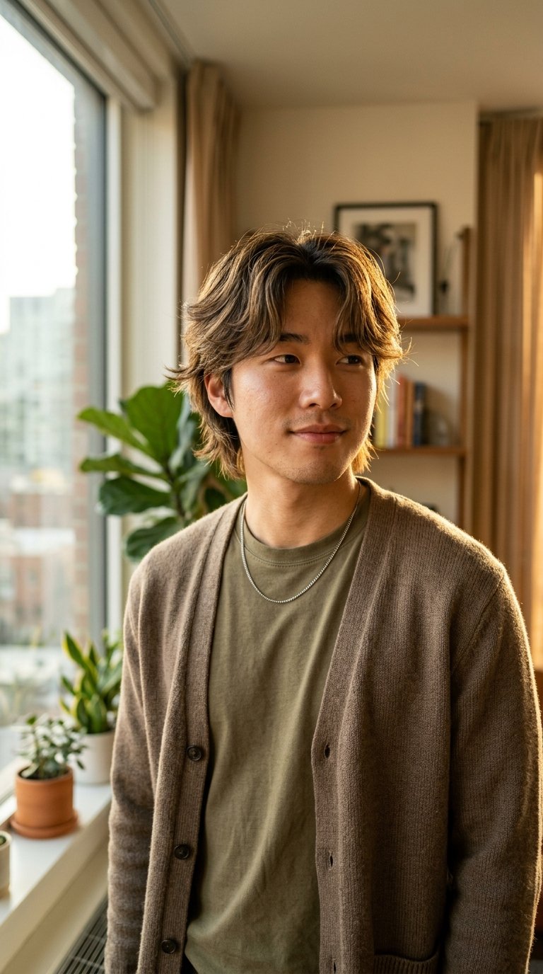 7 Wolf Cut Hairstyles for Men That Are Trending Right Now 5 Man with Korean wolf cut 202607150143