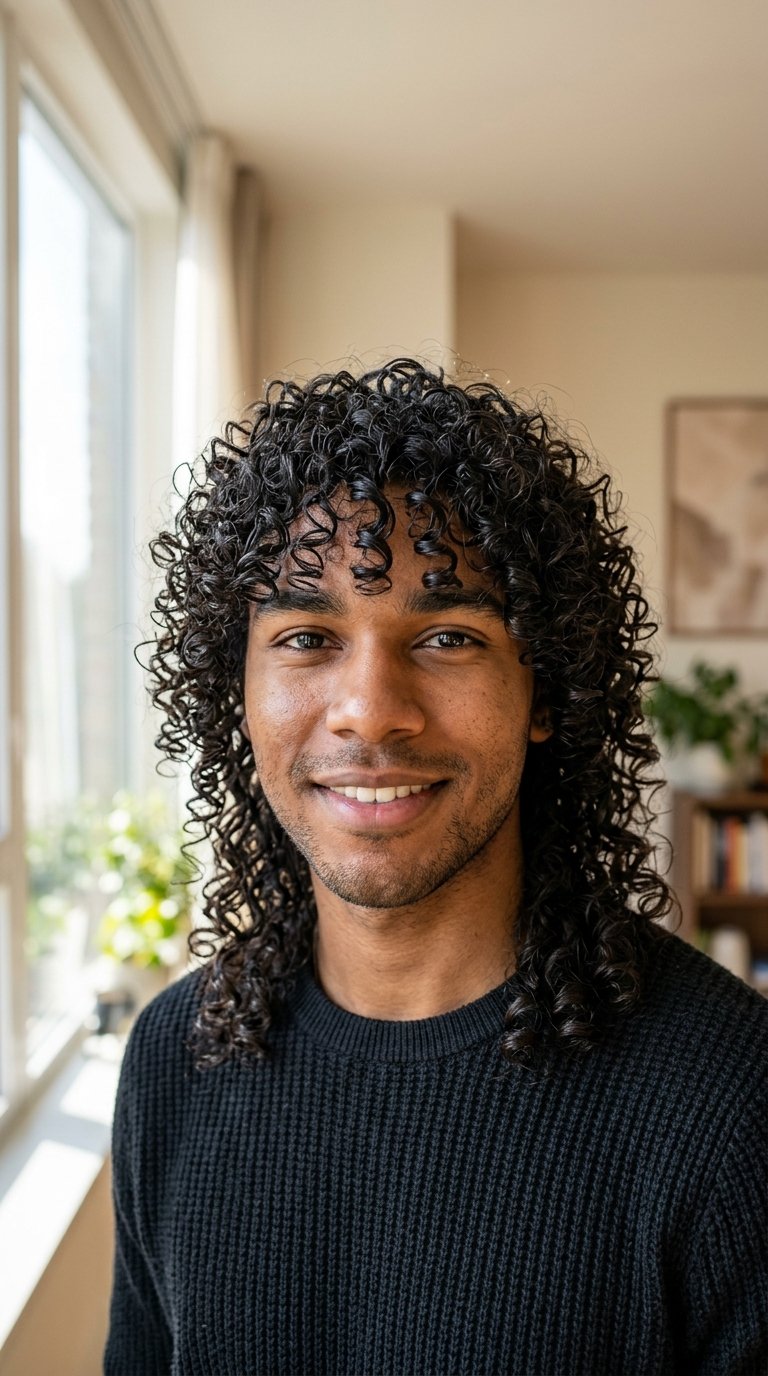 7 Wolf Cut Hairstyles for Men That Are Trending Right Now 4 Man with curly hair 202607150142