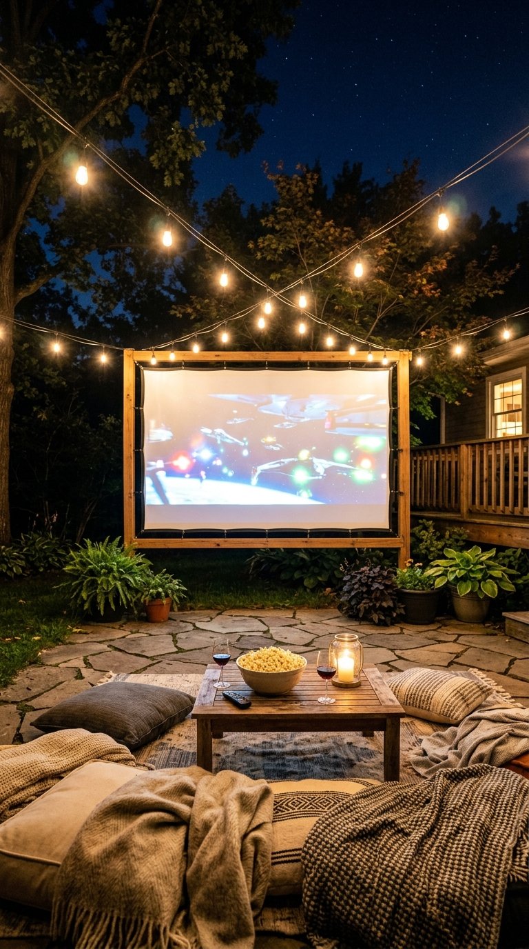 15 Genius DIY Patio Ideas You Need to Try 14 Projector screen glowing brightl… 202608010058 DIY patio ideas