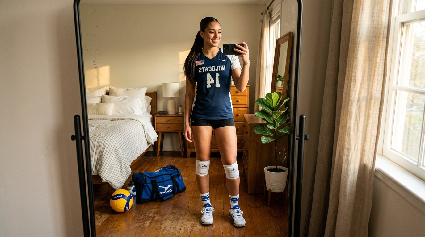 Volleyball player taking mirror … 202607241732