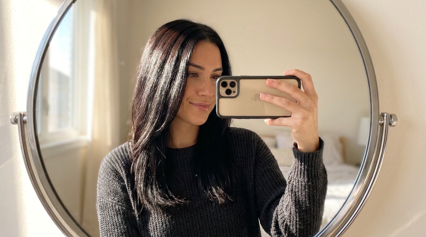 Woman taking iPhone selfie 202607032323