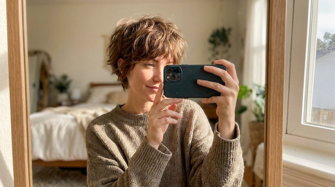 Woman taking iPhone selfie 202607050044