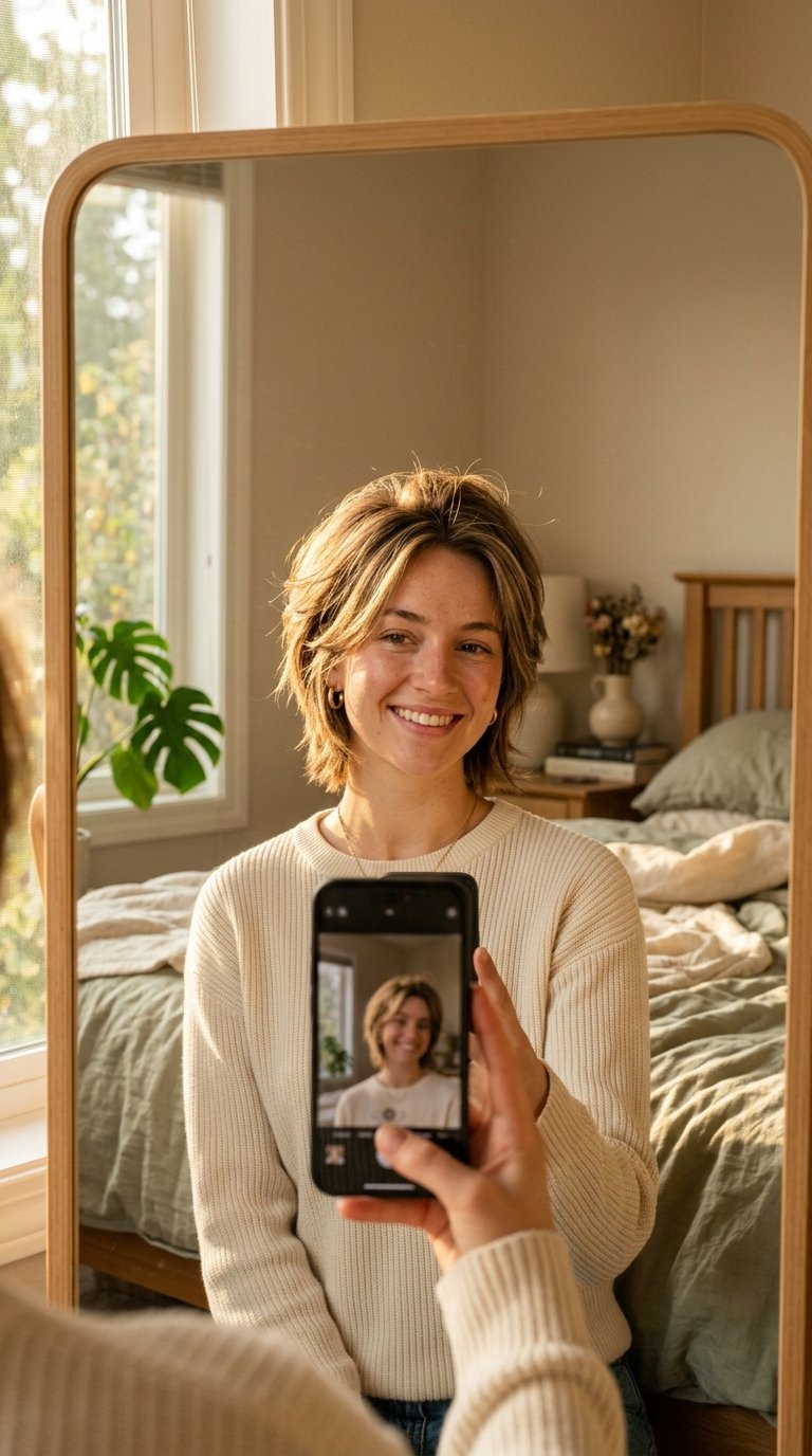 Woman taking mirror selfie 202607151514