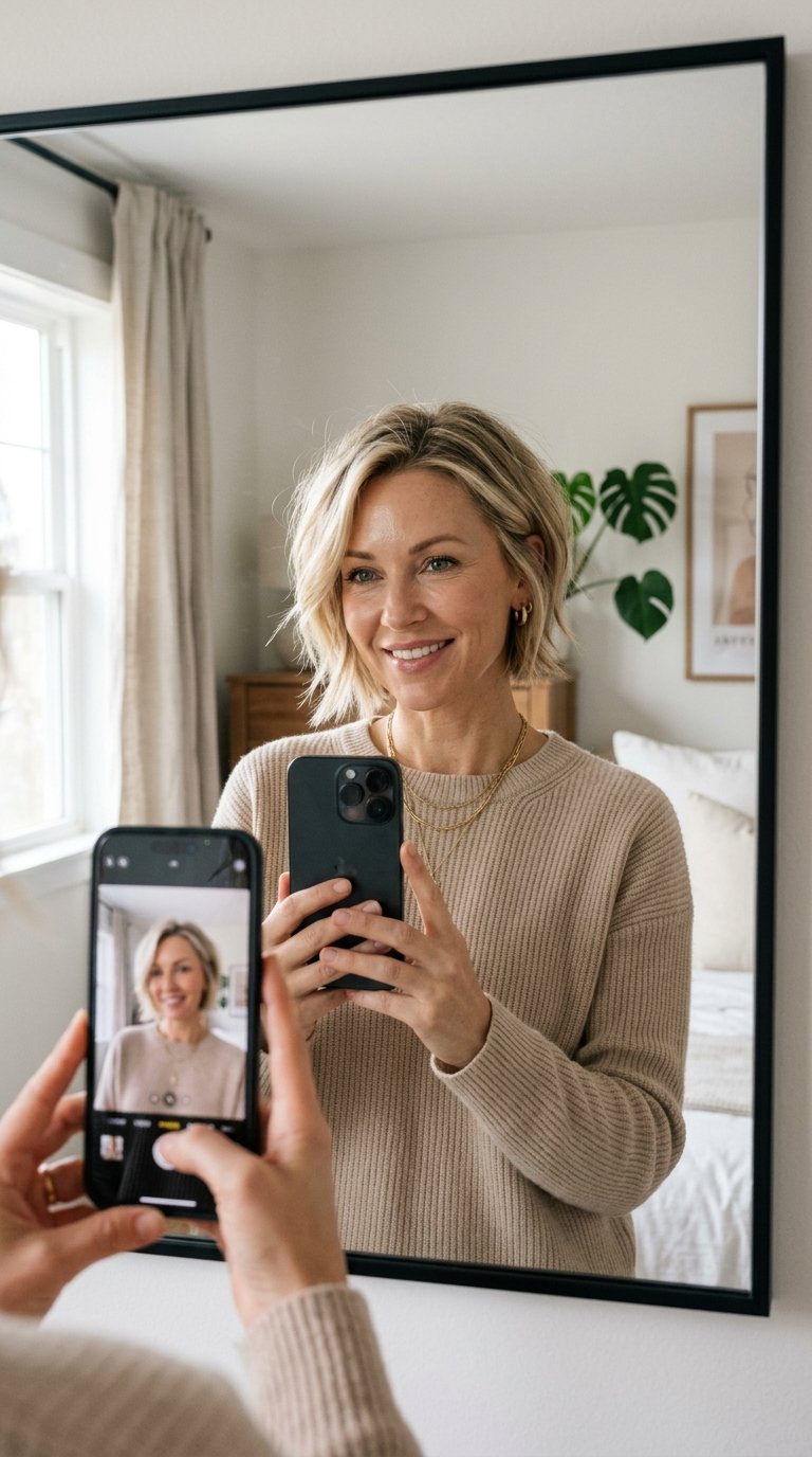 Woman taking mirror selfie 202607151515
