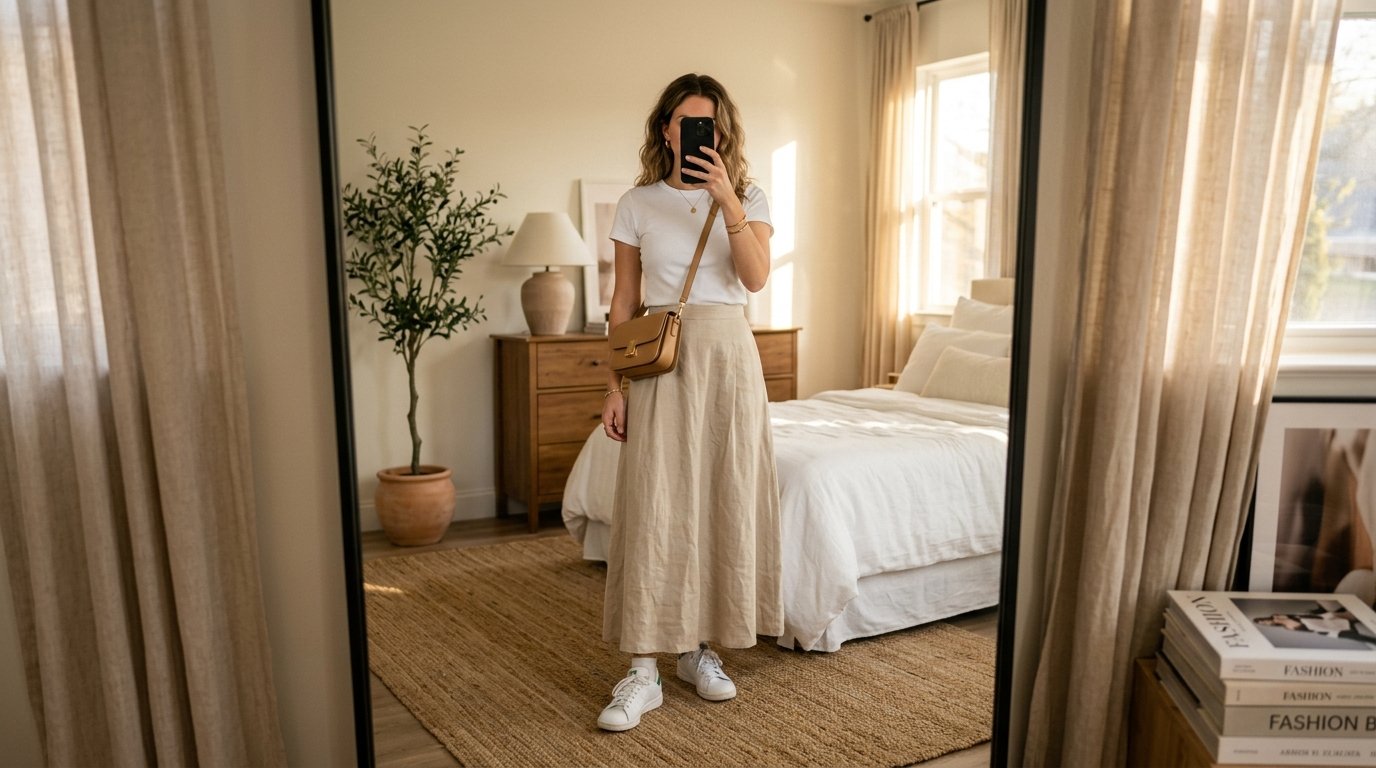 Woman taking mirror selfie 202607260210