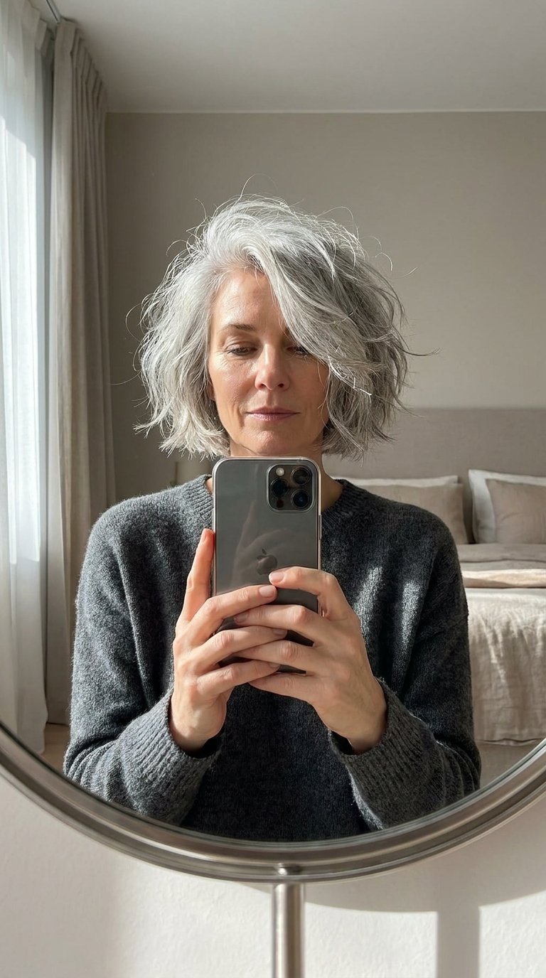 Woman with grey bob hairstyle 202607011640