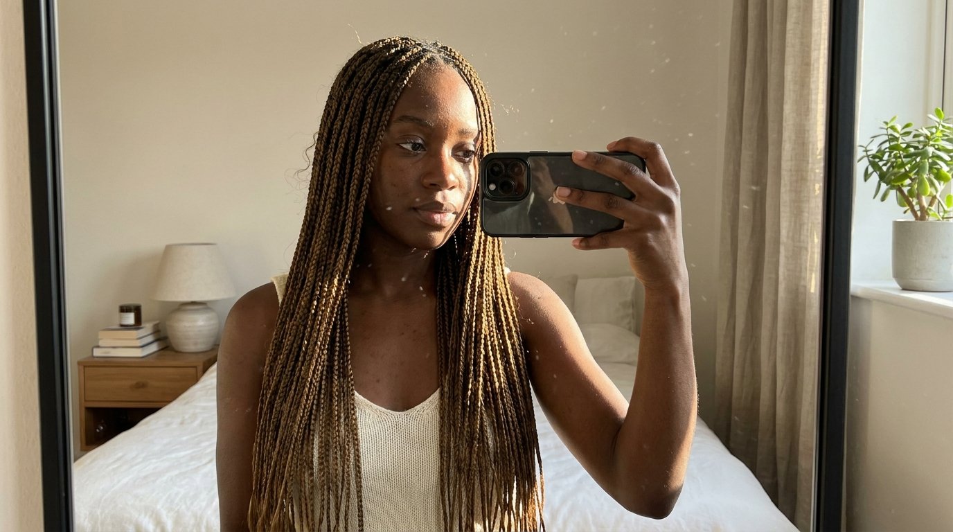 Woman with micro braids selfie 202607241653