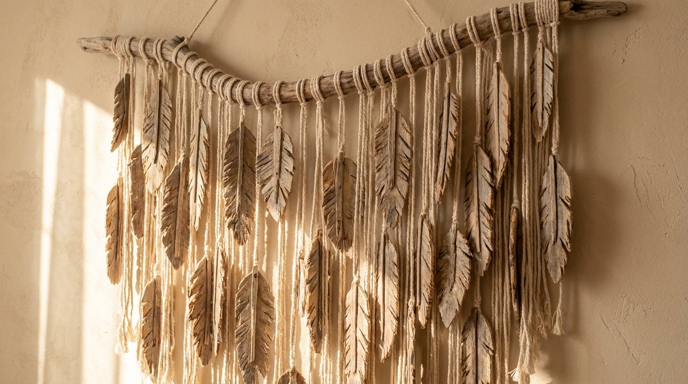 Wooden feathers hanging driftwood 202607231845 Shared bedroom ideas