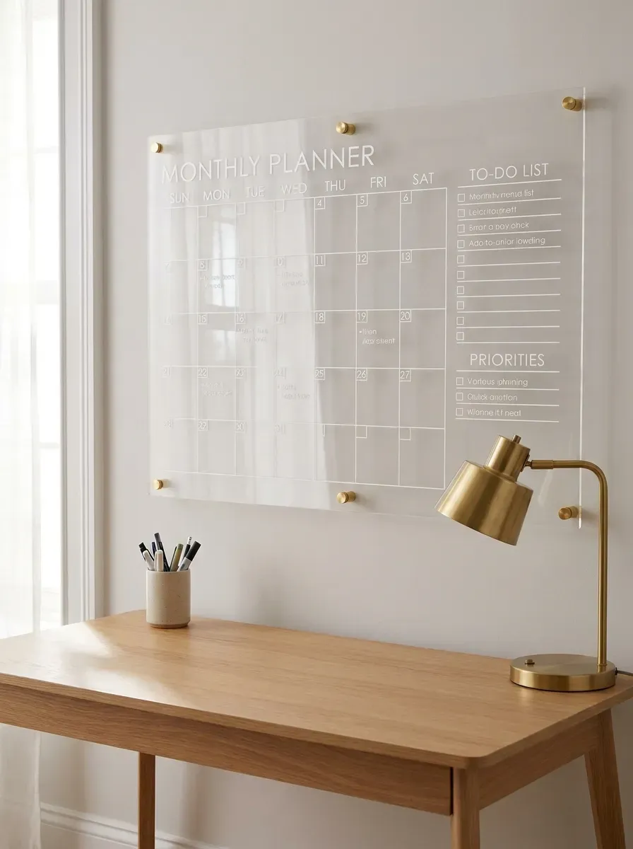 13 Genius Cricut Home Decor Projects You Need to Try 9 A clear acrylic wall calendar mounted with gold hardware and vinyl text