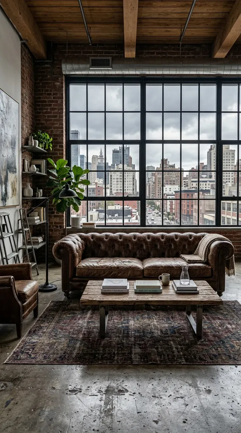 12 Black and Brown Living Room Designs That Will Transform Your Home 6 Industrial living room with black steel windows and a distressed brown leather couch