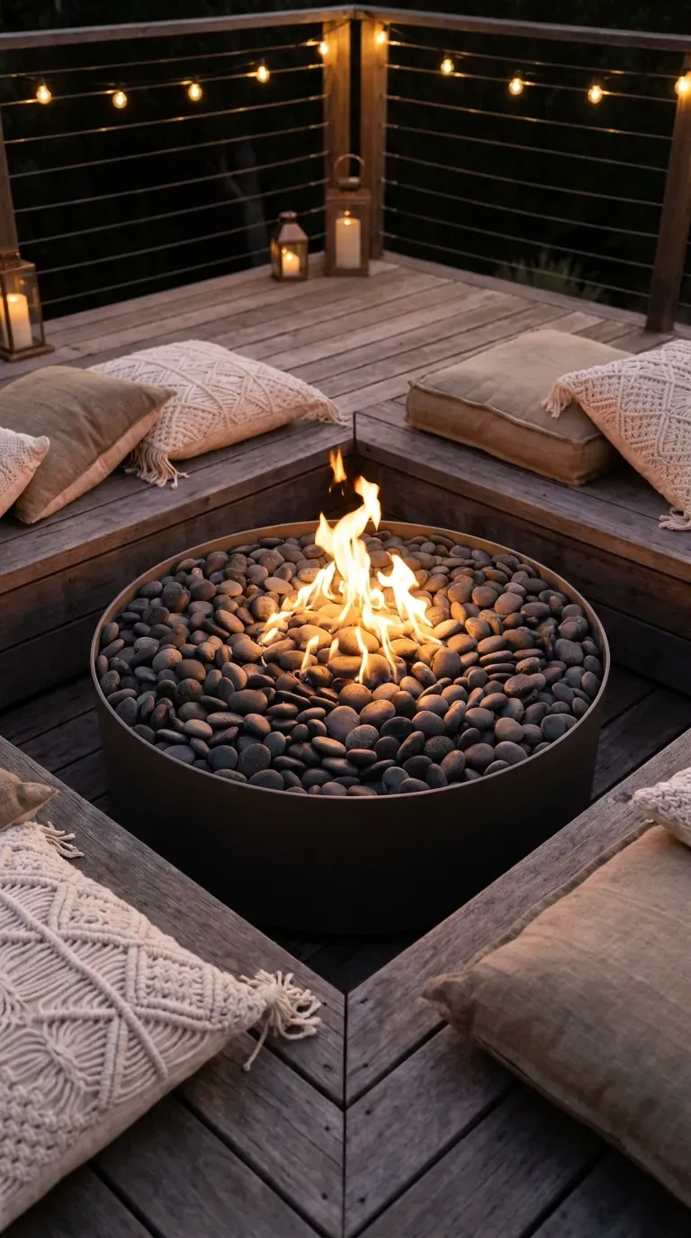 14 Genius Outdoor Fire Pit Ideas You Need to Try 12 A low-profile gas fire pit beautifully framed by smooth Mexican beach pebbles