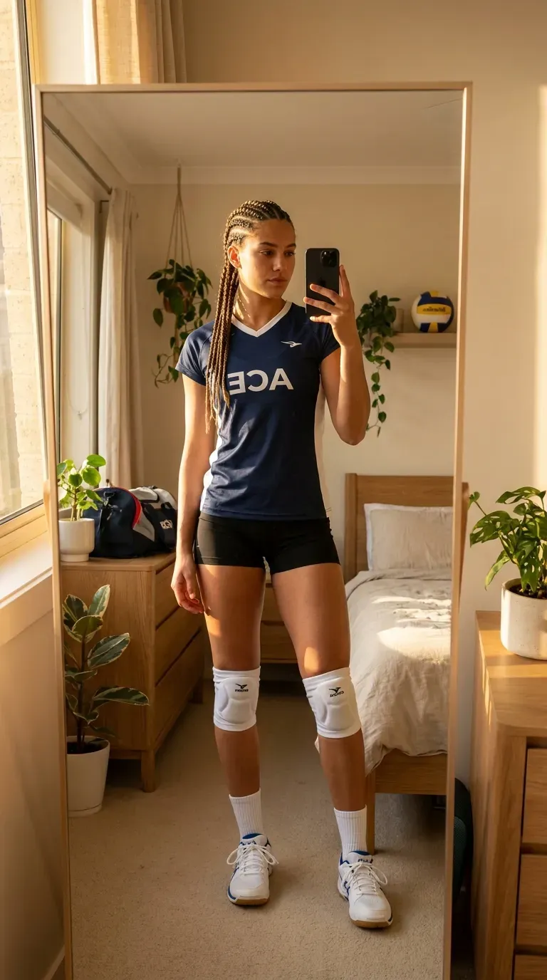 Volleyball Hairstyles Ideas: 15 Cute and Practical Styles for Every Match 10 Volleyball player with boxer braids taking an iPhone mirror selfie.