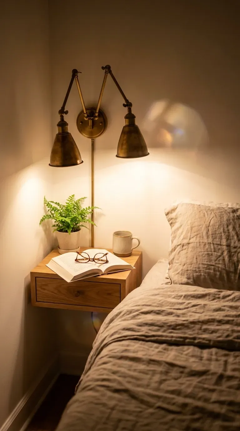 10 Genius Small Room Ideas to Maximize Your Space 8 Elegant brass wall sconces illuminating a small bedside area