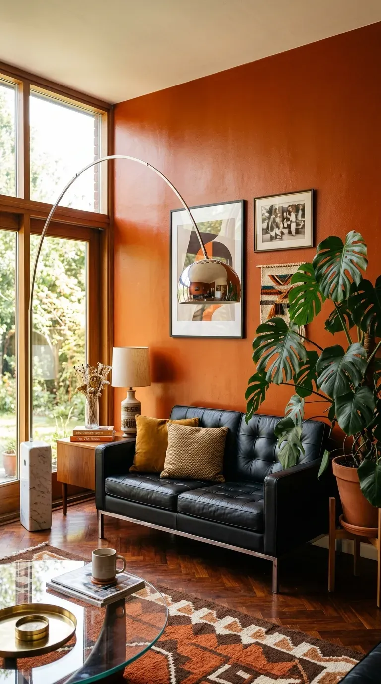 15 Genius Living Room Paint Color Ideas You Need to Try 15 A striking, retro-inspired living room painted in a warm burnt orange