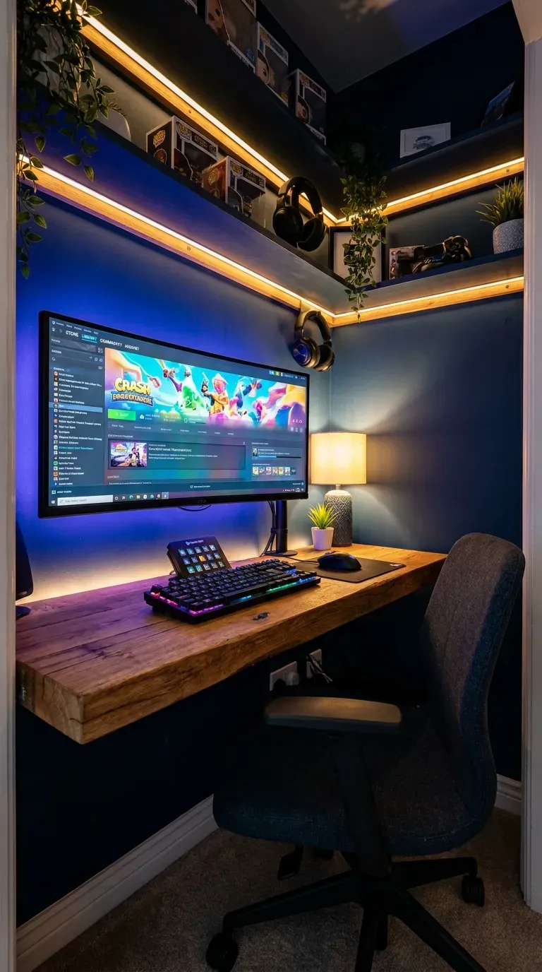 10 Must-Try Gaming Room Ideas That Look Insane 8 A tiny closet brilliantly converted into a vibrant, compact gaming station