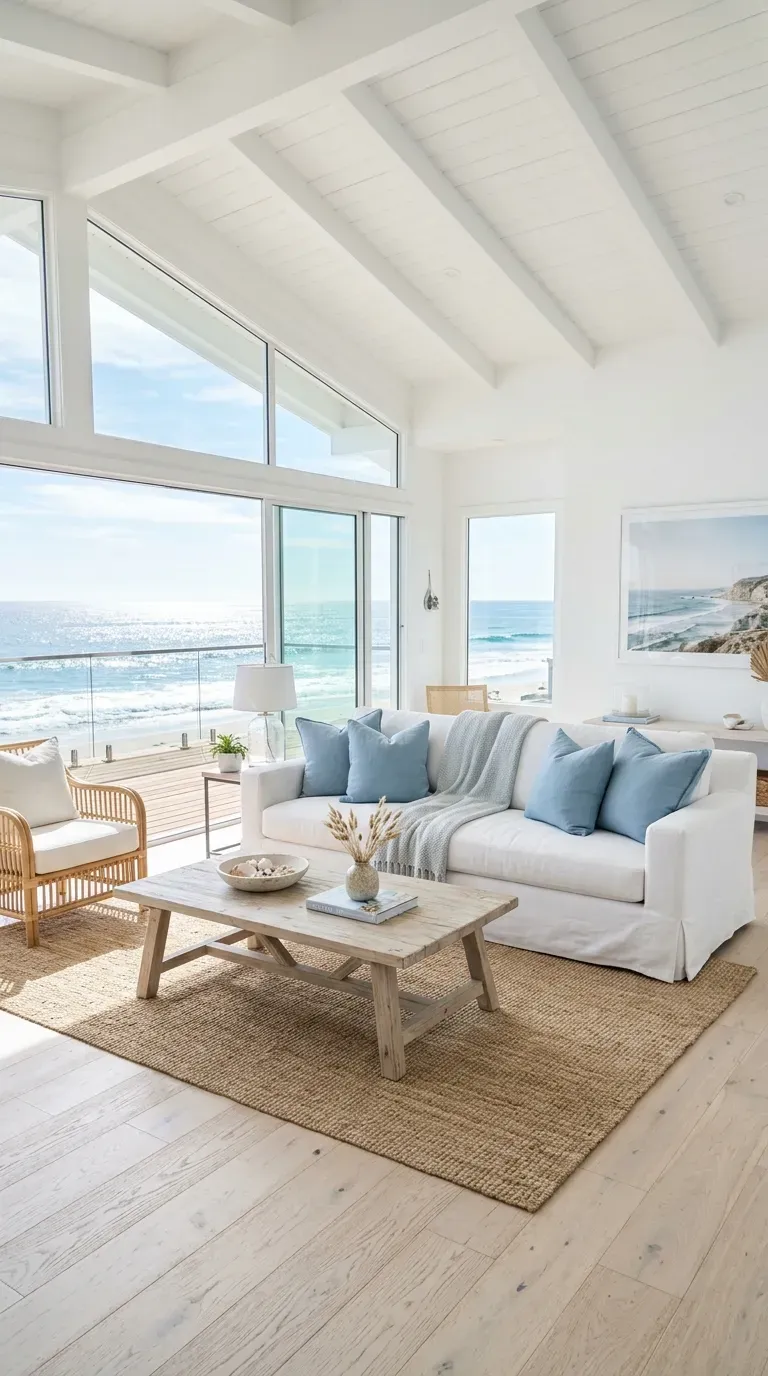 15 Genius Modern Living Room Designs You Need to See 11 A breezy bright coastal living room with bleached oak and soft blue accents