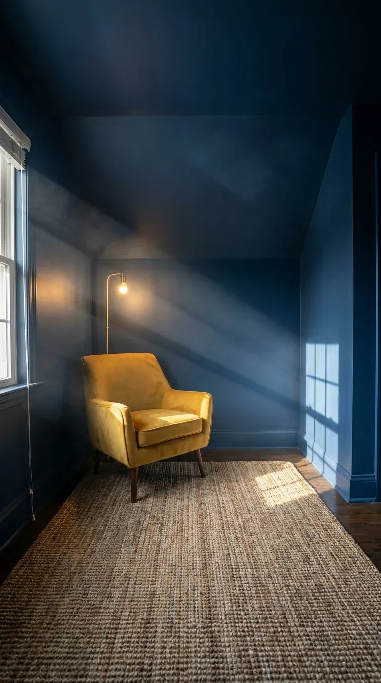 10 Genius Small Room Ideas to Maximize Your Space 5 A moody small bedroom painted entirely in deep navy blue