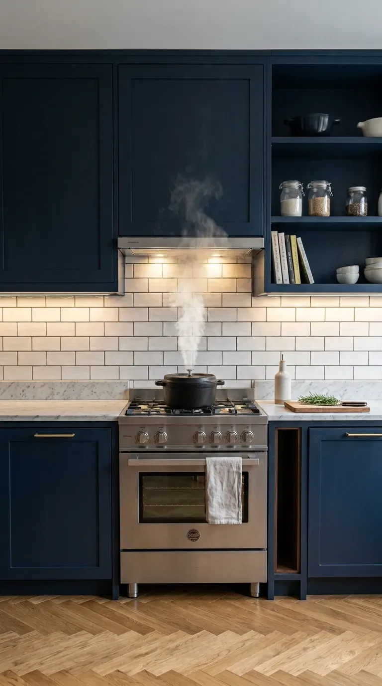 A sleek 24-inch European style gas range oven in a small kitchen