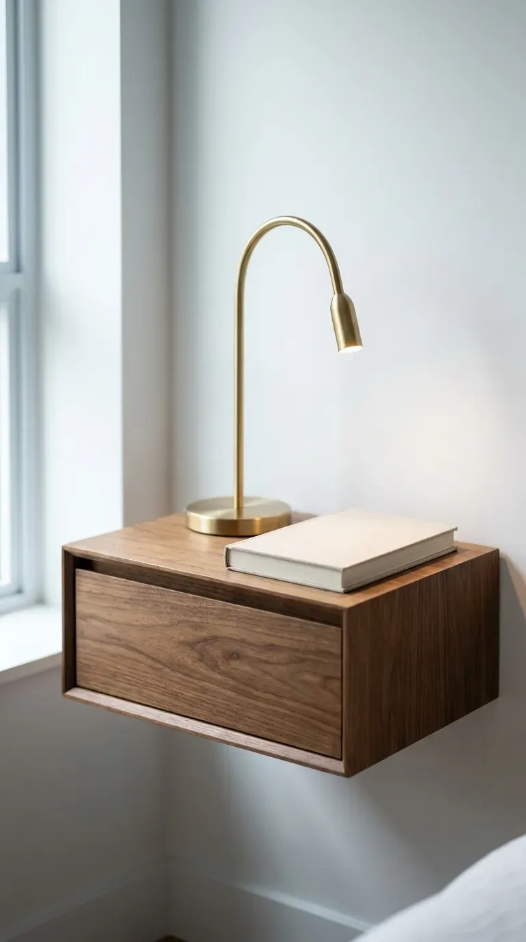 A sleek, clutter-free floating nightstand with hidden charging cables