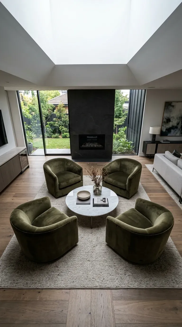 15 Genius Living Room Decor Ideas You Need to Try 16 A modern living room with chairs facing each other in a circle