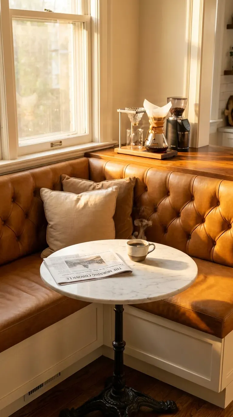 15 Genius Coffee Corner Ideas You Need to Try 16 A cozy corner banquette seating area paired with a coffee station