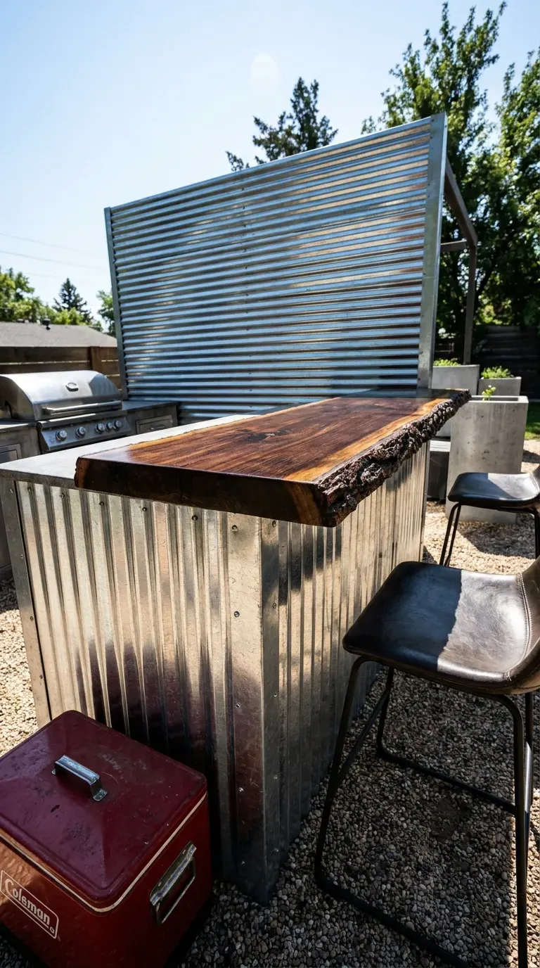 15 Genius Backyard Kitchen Ideas You Need to Try 13 An industrial outdoor bar wrapped in galvanized corrugated metal siding