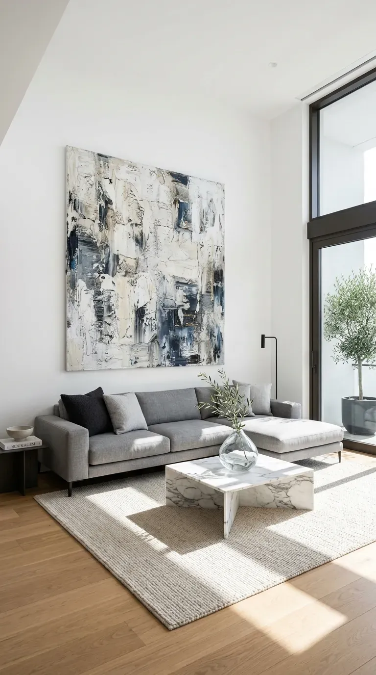15 Genius Living Room Paint Color Ideas You Need to Try 5 A minimalist living room featuring stark, crisp gallery white walls