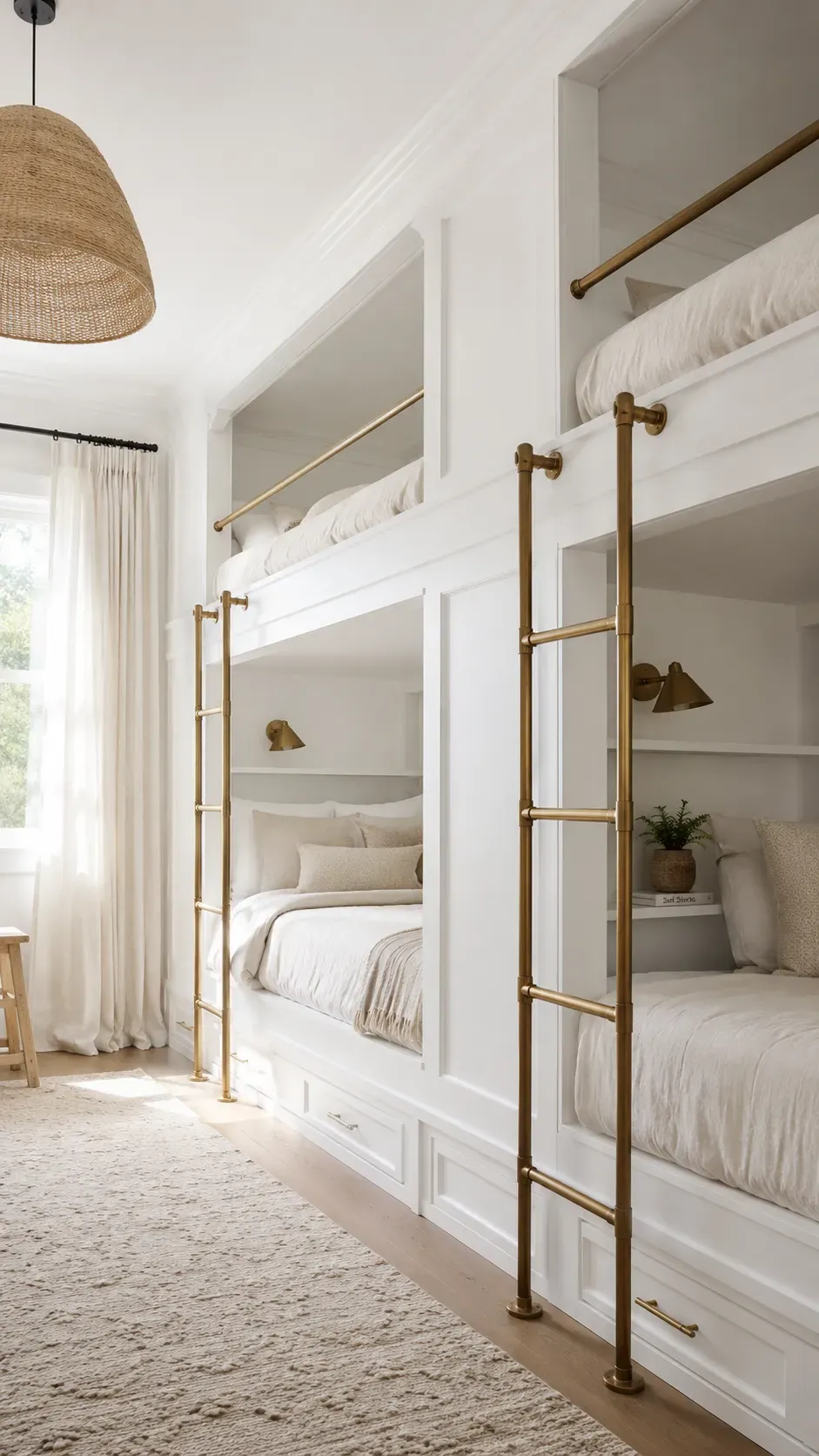 15 Genius Shared Bedroom Ideas You Need to Try 2 Elegant custom built-in white bunk beds in a modern shared bedroom